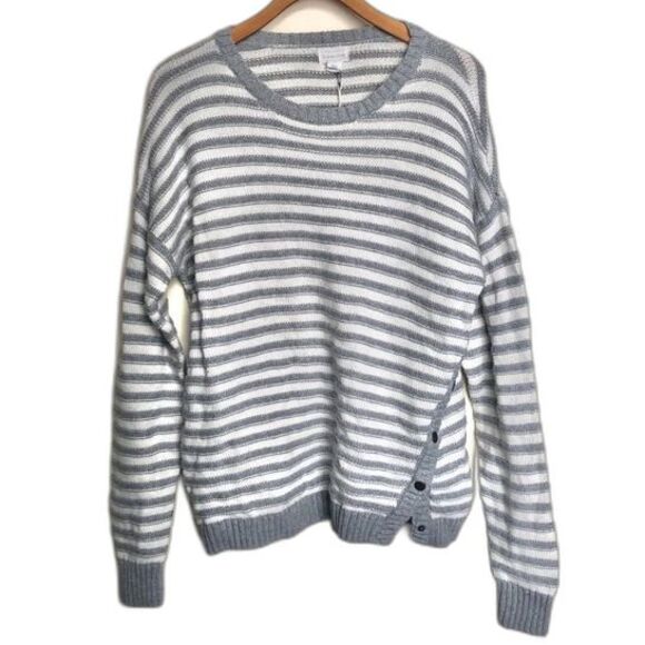 Caslon Grey & White Stripe Sweater NWT Size Large - Picture 1 of 12